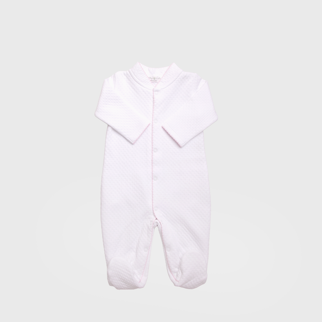 Enterizo Jacquard Blanco Picot Rosa